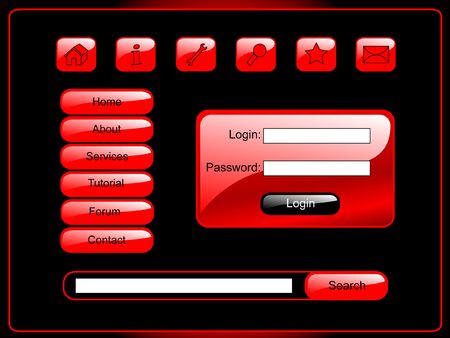 Web page set include himself buttons of tools, menu, login form, search barの写真素材