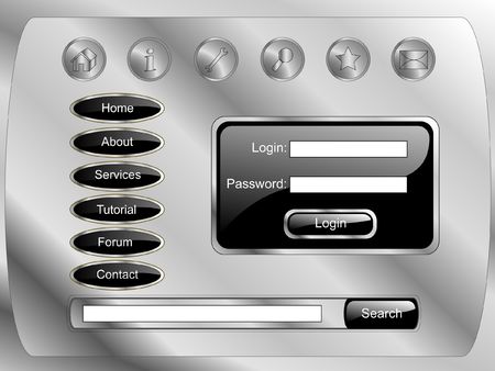 Web page set include himself buttons of tools, menu, login form, search barの写真素材