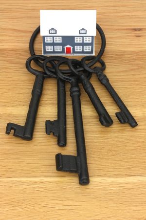 House keys protecting a houseの写真素材