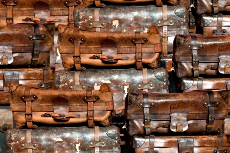 Old suitcases in a stackの写真素材