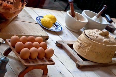 Old manor house kitchen and foodの写真素材