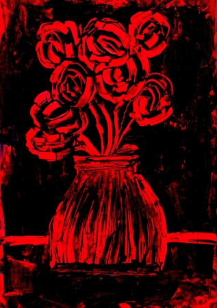 Roses in red and black paintingの写真素材