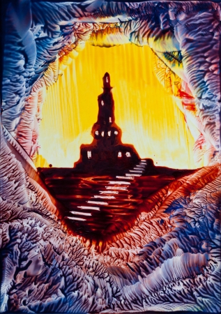 Castle rock silhouette painting in waxの写真素材