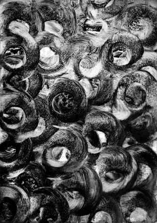Circular motion blur art in black and whiteの写真素材