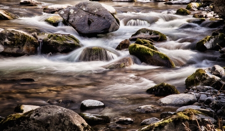 River flowing over rocks with motion blurの写真素材