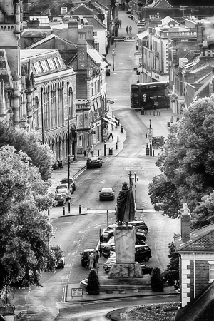 Winchester UK town view in black and whiteの写真素材