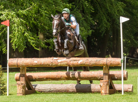 HOUGHTON, NORFOLK/ENGLAND - May 27th 2017: Houghton International Horse Trials 2017 Austin Oconner riding Billy Black Cat. Including cross country, eventing, show jumping and dressage at the top levelのeditorial素材
