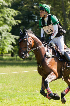 HOUGHTON, NORFOLK/ENGLAND - May 27th 2017: Houghton International Horse Trials 2017 Ryuzo Kitajima riding Feroza Nieuwmoed. Including cross country, eventing, show jumping and dressage at the top levelのeditorial素材