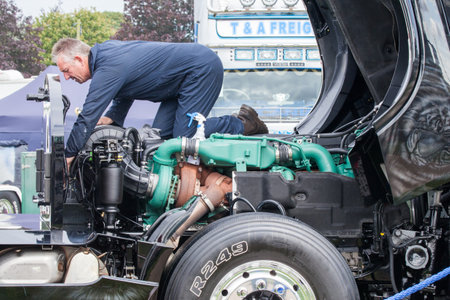 NORFOLK, UK - AUGUST 19th, 2017: Truckfest Norwich is a transport festival in the UK based around the haulage industry located in Norfolk. Including Monster Truck car crushing.のeditorial素材