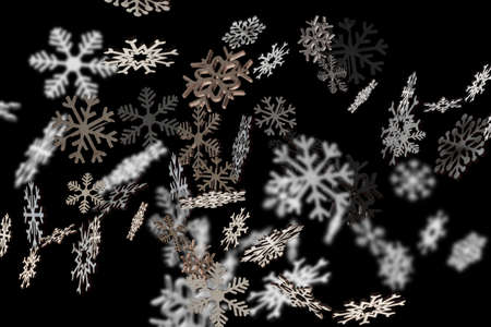 Stylish snowflakes falling on a black background for Christmas. Decoration winter patternの写真素材