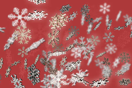 Red crystal snowflake pattern for Christmas with falling snowflakesの写真素材