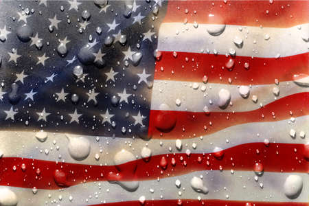 American flag, stars and strips, with wet water drops on it. USA country symbol of patriotismの写真素材