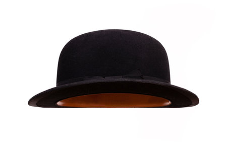 Black bowler hat side view isolated on white backgroundの写真素材