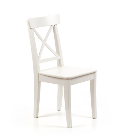 White wooden dining room chair isolated on white background studio lighting and shadowの写真素材