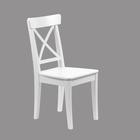 White wooden dining room chair isolated on white background studio lightingfor cutoutの写真素材