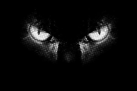 Evil cat eyes half tone black and white graphicの写真素材