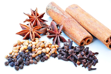various spices close-up isolated on whiteの写真素材