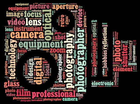 photography info-text graphics and arrangement with classic camera shape concept の写真素材