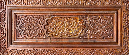 Wood carving of flower motif patternの写真素材