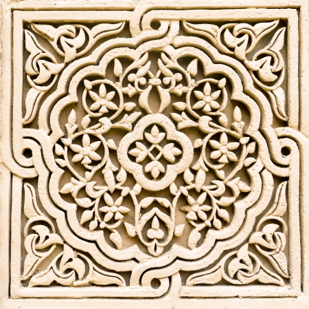 Stone carving of flower motif patternの写真素材