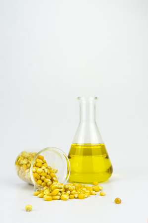 Corn generated ethanol bio-fuel with test tubes on white background-Agriculture conceptの写真素材