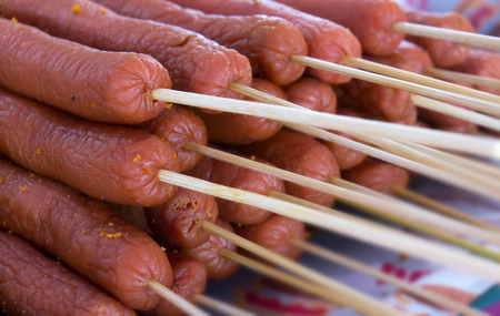 Close up fried sausages with shallow depth of field (dof)