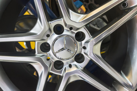 JOHOR, MALAYSIA - DECEMBER 8, 2016 : Mercedes-Benz car wheel alloy rim close up. Mercedes-Benz is a...