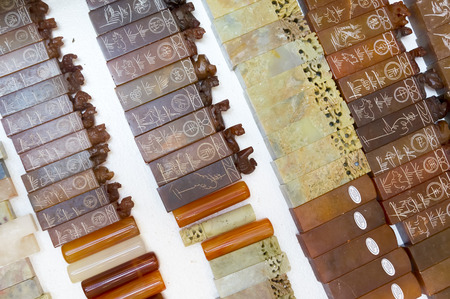 Kuala Lumpur, Malaysia - January 15,2017: Ancient chinese characters carved in stone stamper. It use for Chinese calligraphy or seal.のeditorial素材