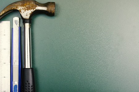 Carpentry and set of hand tools. Frame composition with copy space top view.の写真素材