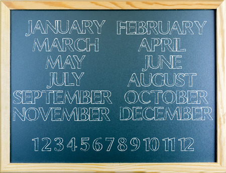 The month of a year written on a green boardの写真素材