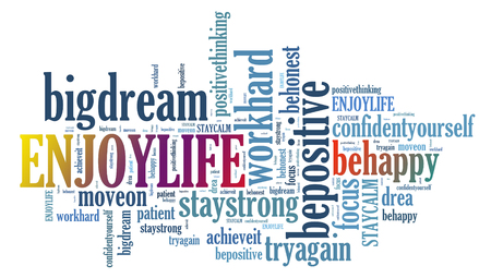 ENOY LIFE and other positive words. Positive thinking, attitude concept.の写真素材