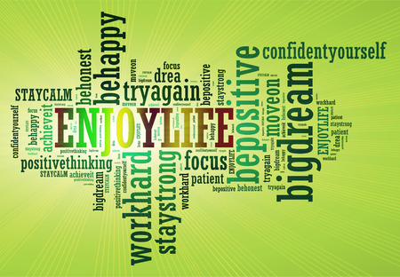 ENJOY LIFE and other positive words. Positive thinking, attitude concept.の写真素材
