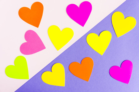 Color papers geometry flat composition and love shape background with various color tones.の写真素材