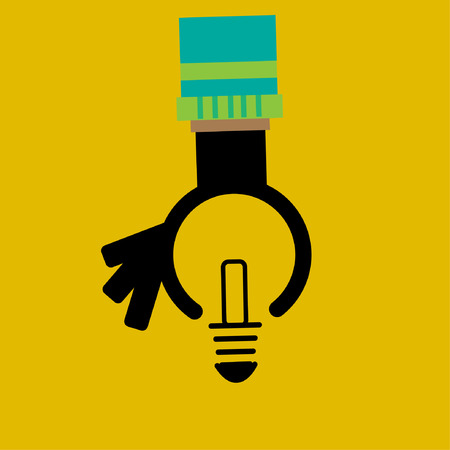 Reach an idea concept. Flat hand holding bulb vector illustration.のイラスト素材