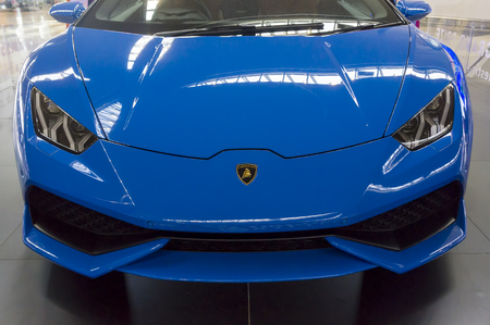 KUALA LUMPUR, MALAYSIA - SEPT 10, 2017 : Front view of Lamborghini Huracan LP610-4 2017 car model prizes for the winners of the competition at KLIA Malaysia.のeditorial素材