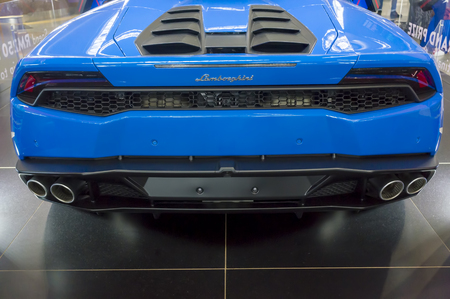 KUALA LUMPUR, MALAYSIA - SEPT 10, 2017 : Rear view of Lamborghini Huracan LP610-4 2017 car model prizes for the winners of the competition at KLIA Malaysia.のeditorial素材
