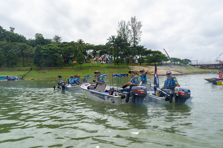 TERENGGANU,MALAYSIA - NOV 30,2017: Unidentified anglers from Abu Garcia Team in the Asean Monsoon Casting Tournament 2017 at Kenyir Lake. Kenyir Lake is one of heaven location for fresh water fishing.のeditorial素材