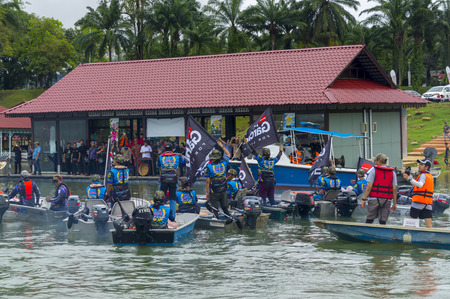 TERENGGANU,MALAYSIA - NOV 30,2017: Unidentified anglers from Abu Garcia Team in the Asean Monsoon Casting Tournament 2017 at Kenyir Lake. Kenyir Lake is one of heaven location for fresh water fishing.のeditorial素材