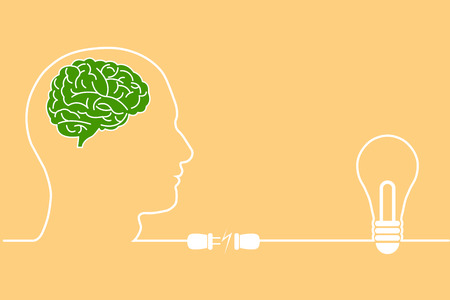 Creative brainstorm concept with light bulb and man with green brain.のイラスト素材