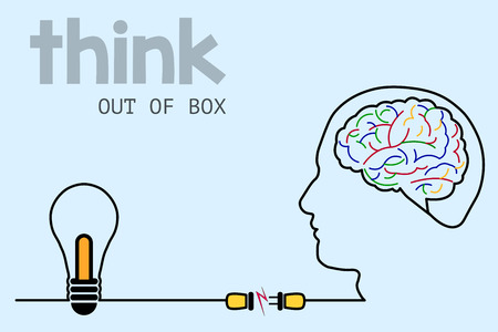 Thinking out of box concept with brain and light bulb.のイラスト素材
