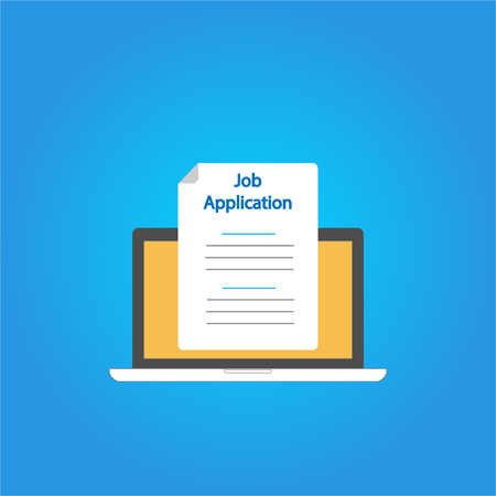 Job application concept. Illustration of flat design vector computer and form document.のイラスト素材