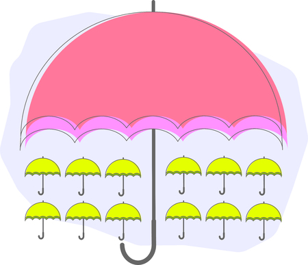 Leadership concept. Red umbrella protecting yellow umbrellas.のイラスト素材