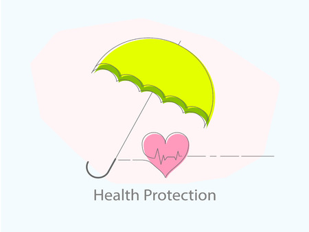 Health protection concept. Illustration of heartbeat under umbrella.のイラスト素材