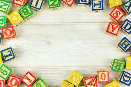 Decoration of alphabet letters with copy space. Pre School, back to school and kindergarten concept.の写真素材