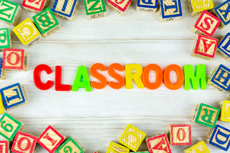 Alphabet letters with arrangement of Classroom wording. Pre School, back to school and kindergarten concept.の写真素材