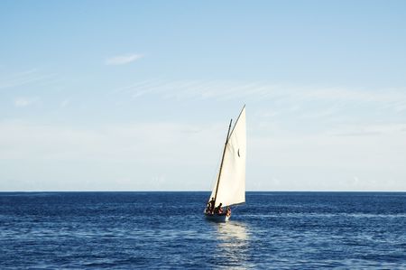 Sailing boat in open seaの写真素材