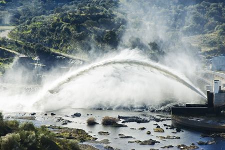 Huge water discharge in Alqueva dam, Portugalの写真素材