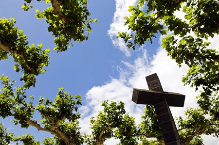 Stone cross in a catholic cemetery, Portugalの写真素材