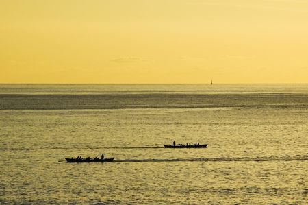 Rowing boat race in the afternoonの写真素材