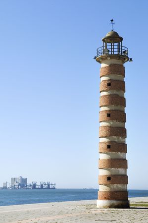 Old lighthouse in the Tagus estuary, Lisbon, Portugalの写真素材